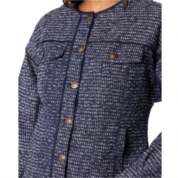 JOIE Womens Navy Pocketed Lined Collarless Cuffed Button Down Jacket Sz 12 NWT - Picture 7 of 7